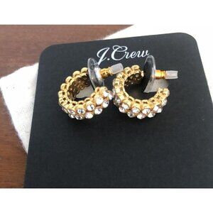 NWT JCrew Busy Bezel Sparkle Crystal Rhinestone Gold Hoop Earrings